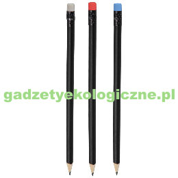 Ołówek drewniany, czarny z kolorową gumką