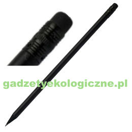 Ołówek czarne drewno, czarny, zatemperowany, czarna gumka, czarny pierścień