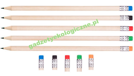 Ołówek drewniany naturalny z kolorową gumką